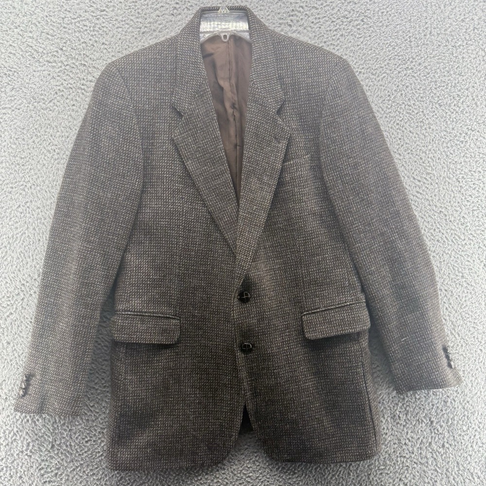 VINTAGE‎ Tweed Jacket Mens 42L Brown Herringbone Wool 2 Button Sport Coat Retro